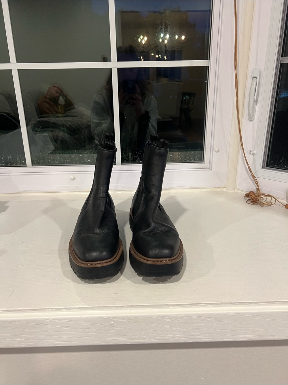 Sam Edelman Black Leather Chelsea Boots with Brown Welt